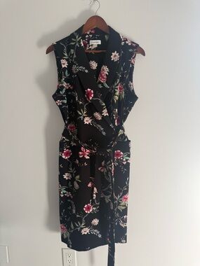 Calvin Klein Floral Wrap Dress Size 12 | Elegant Belted Black Summer Dress